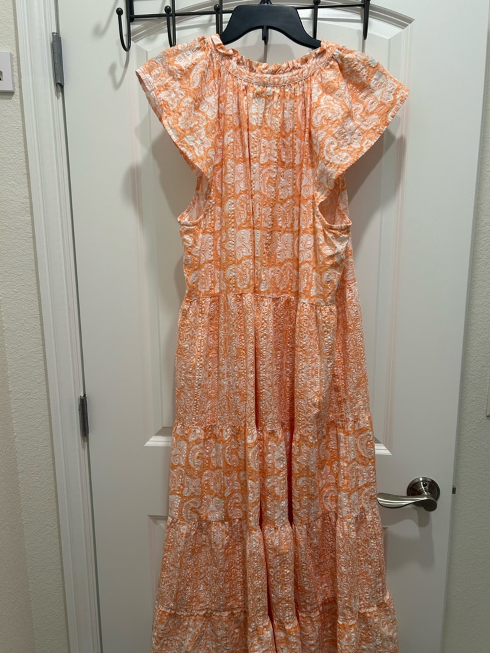 Wonderly Orange and White Paisley Tiered Maxi Dress